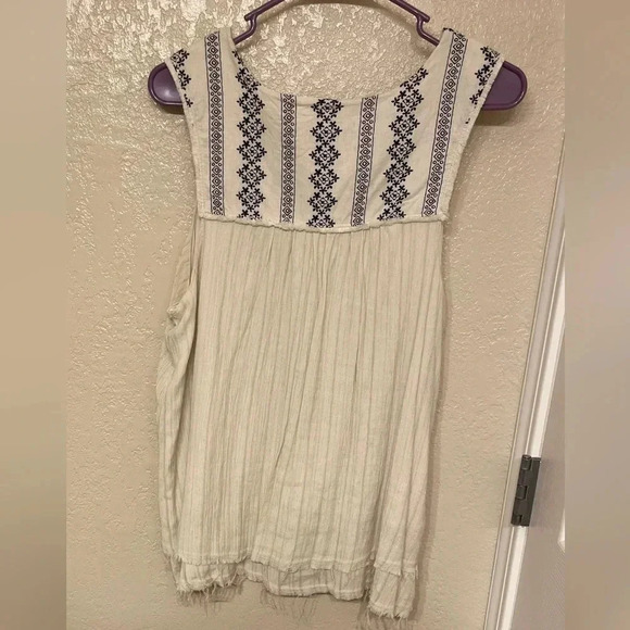 Knox Rose distressed hem sleeveless linen embroidered boho hippie western XL - Picture 4 of 10